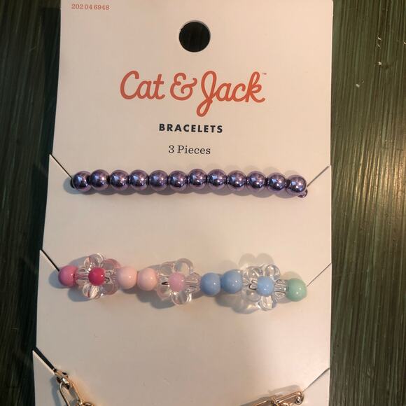 Cat & Jack NWT 3 Piece Girl's Bracelet Set Flowers Smiley Face Beads - Picture 3 of 4